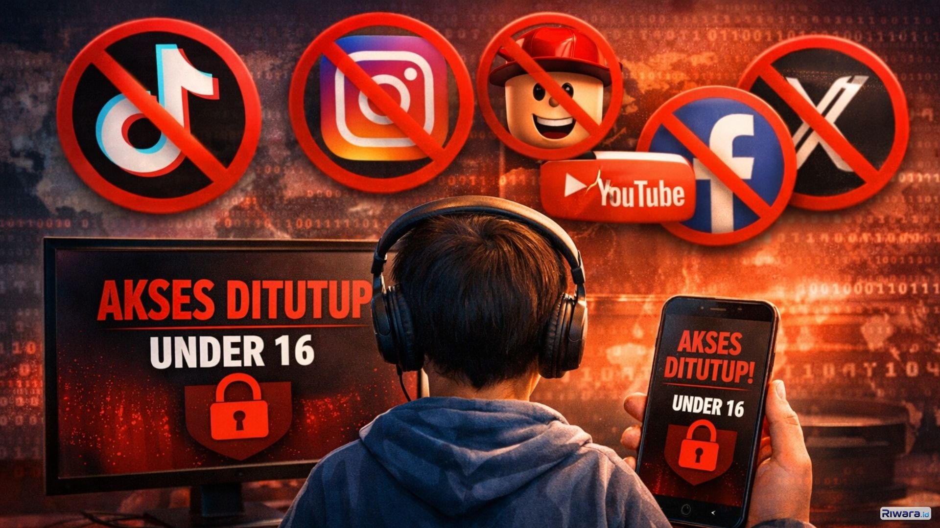 Ilustrasi pembatasan akses media sosial bagi anak di bawah 16 tahun setelah Kementerian Komunikasi dan Digital Republik Indonesia menerbitkan Peraturan Menteri Komunikasi dan Digital Nomor 9 Tahun 2026